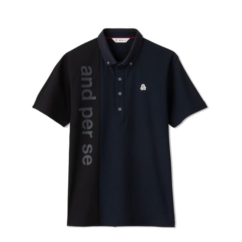 【新品】and per se 半袖モックネックシャツ ネイビー Lサイズ 中古 レディース アンパスィ and per se 半袖シャツ L 紺