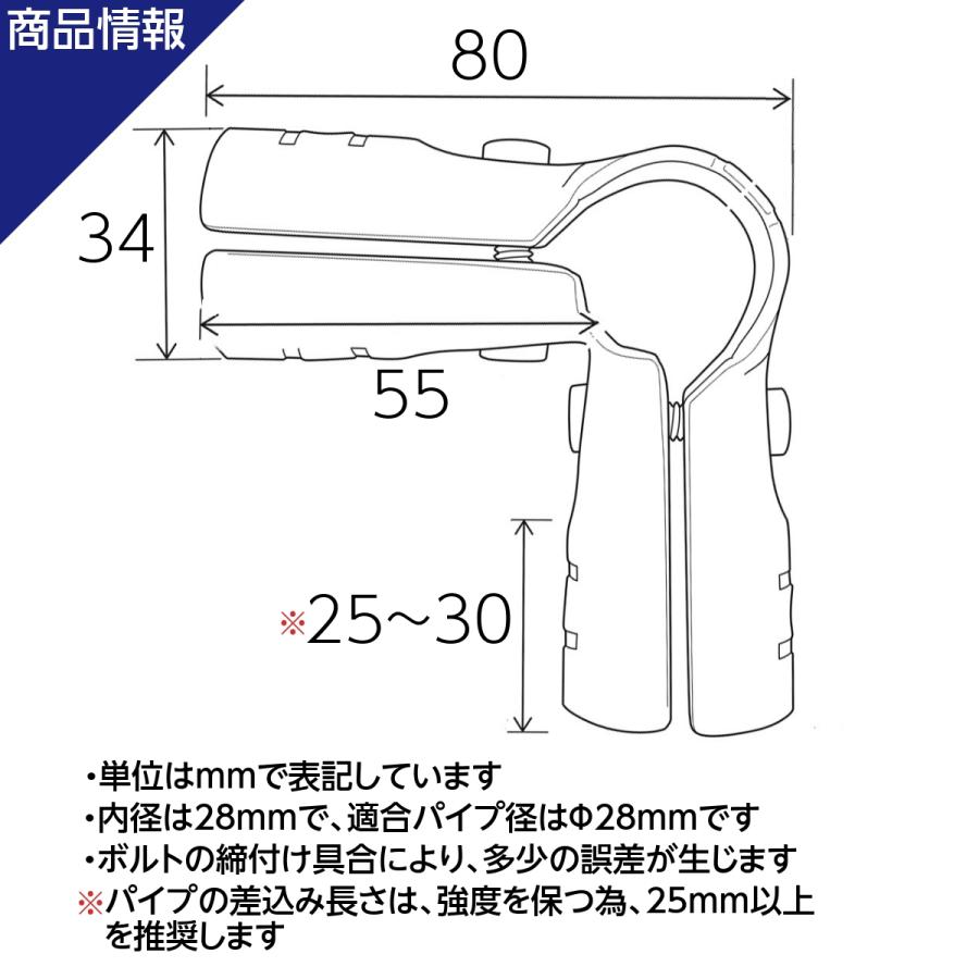 NTY メタルジョイント NTY-2B ブラック Φ28mm用 (イレクターメタルジョイントのHJ-2と互換性あり) 組立て パイプ コーナー ジョイント 継手 DIY 棚 ラック｜stainless-store｜04