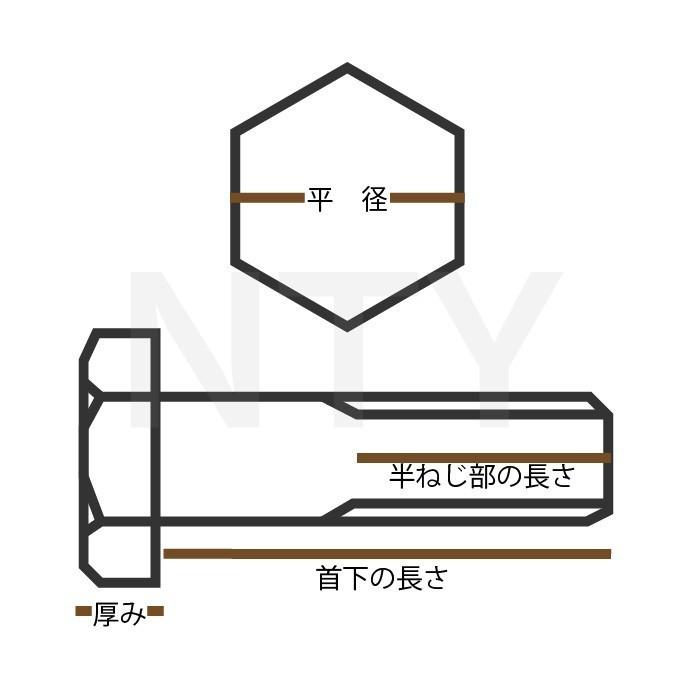 六角ボルト 半ねじ M20×65 4本 首下:65mm 平径:30mm 厚み:13mm 六角ボルト 半ねじ M20×65 4本 首下:65mm 平径:30mm 厚み:13mm