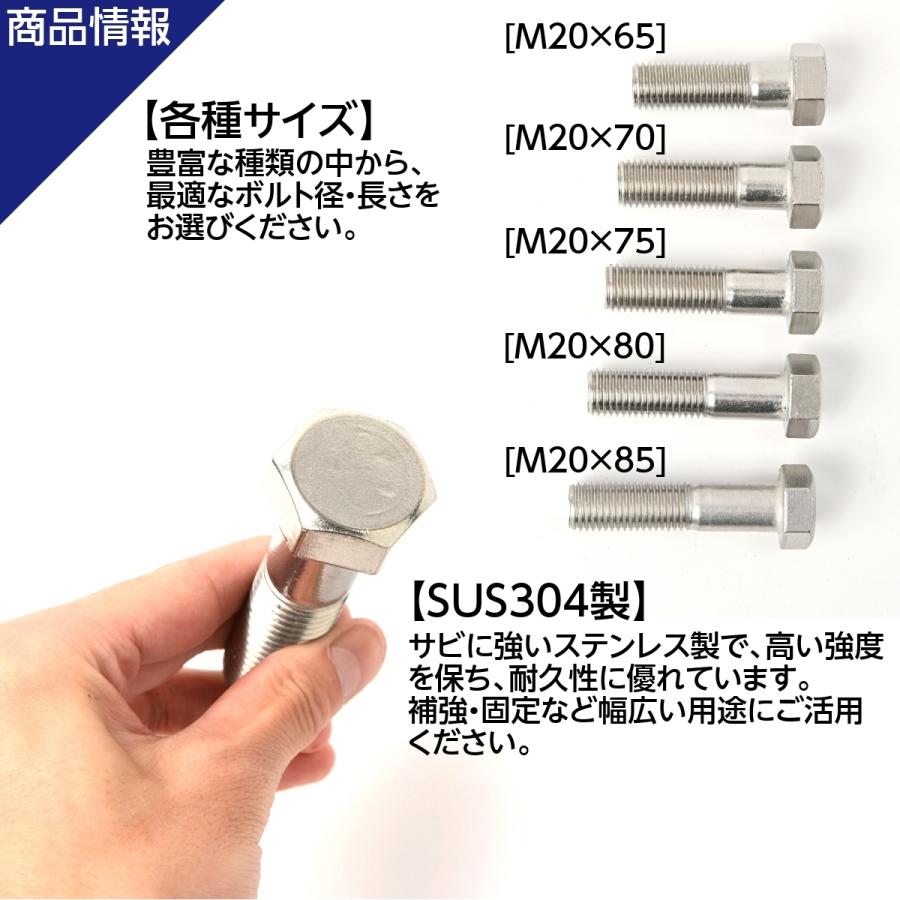 六角ボルト 半ねじ M20×85 4本 首下:85mm 平径:30mm 厚み:13mm ピッチ