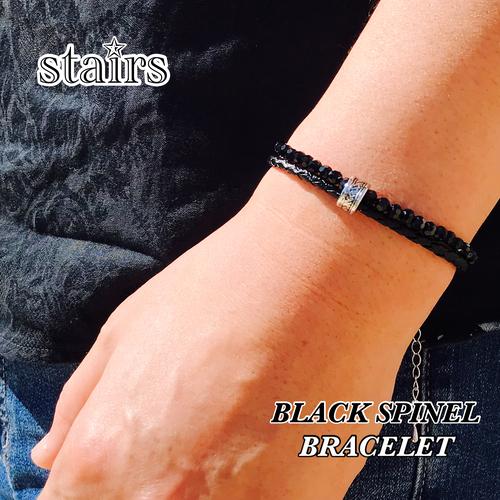 ブレスレット メンズ ブラックスピネル メンズブレスレット 2連  
