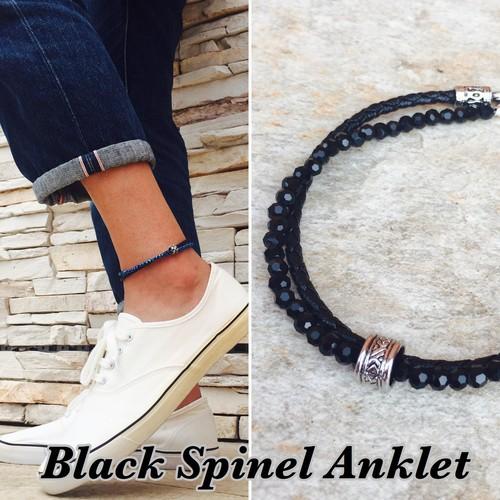 現品限り一斉値下げ アンクレット メンズ ブラックスピネル メンズアンクレット 2連 パワーストーン 天然石 レディースアンクレット ペア シルバー ブラック ネイビー Aynaelda Com