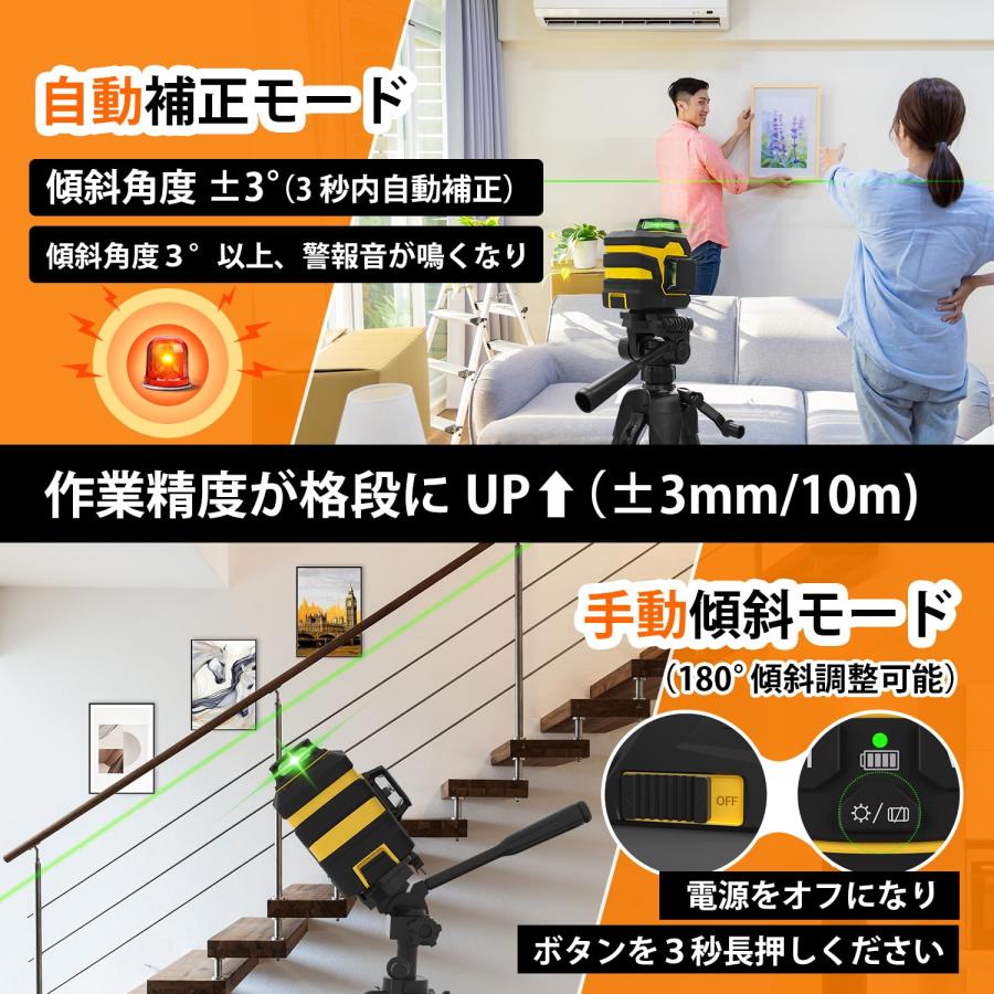 レーザー 墨出し器 【2024年新登場】グリーンレーザー 墨出し 12