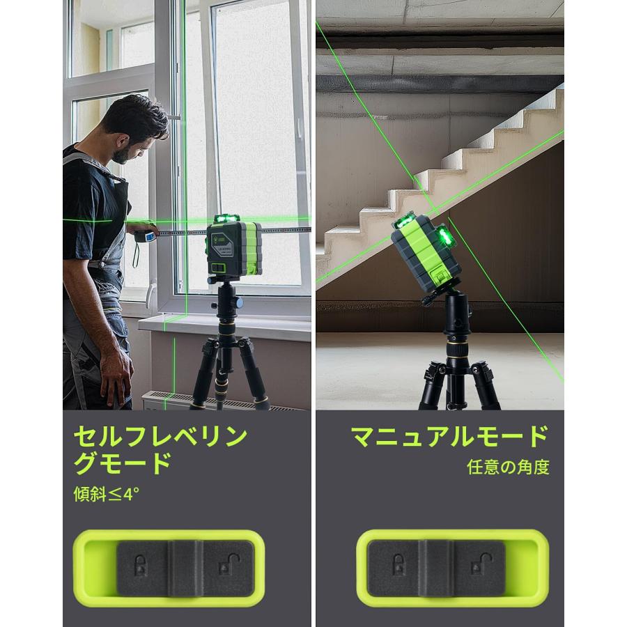 LasGoo LG-3DMAX 3x360° グリーンレーザーレベル、3D 自動水平調整