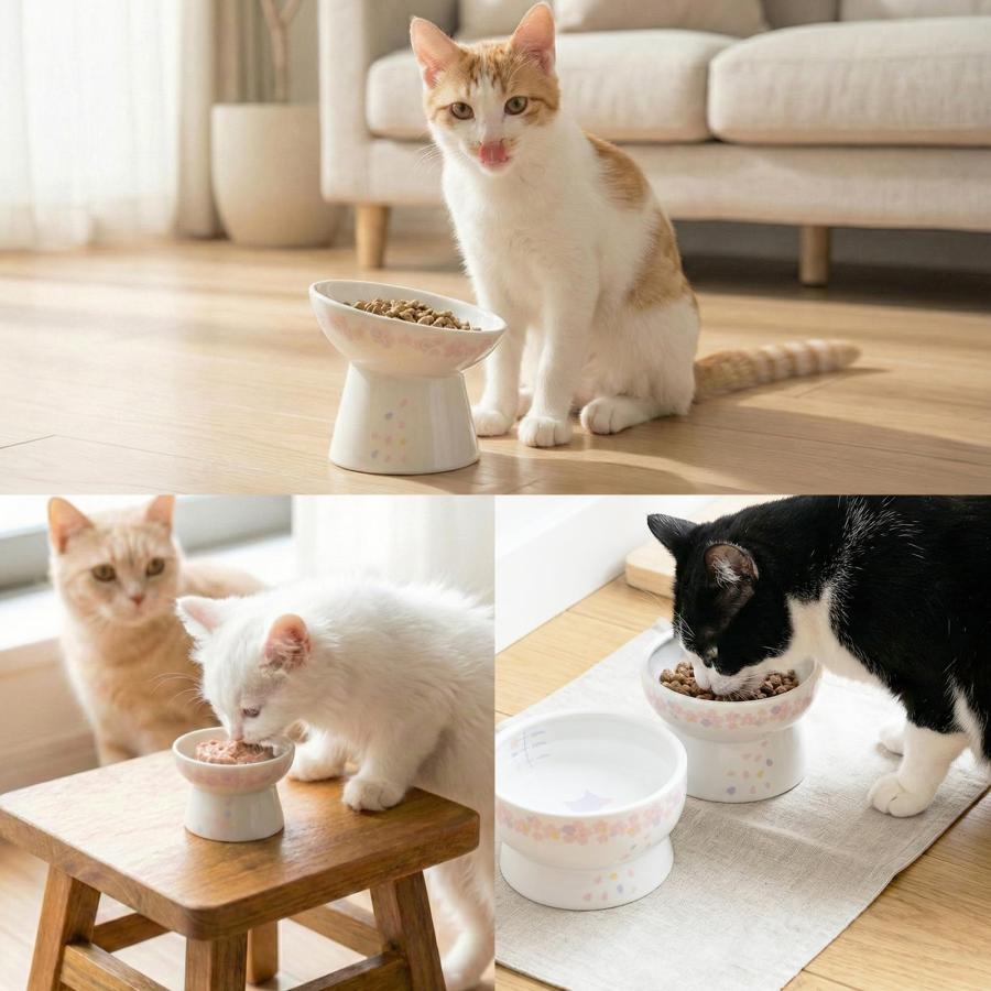 猫壱 猫用 食器 脚付フードボウル レギュラー 桜カラー sakura color