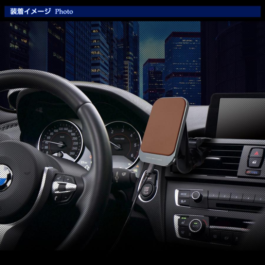 Magsafe スマホホルダー レザー仕様 車 マグセーフ Qi2 ワイヤレス充電 高級PVCレザー マグネット 車 急速充電 車載用 磁石 ブラウン ブラック | ステークホルダー | 10