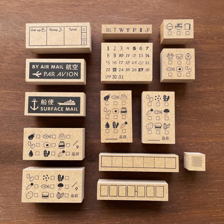 miho miyauchi M6リフィル スタンプ ハンコ 5点セット 7マスのシンプルな枠（b-395）手帳 スタンプ はんこ かわいい 文房具