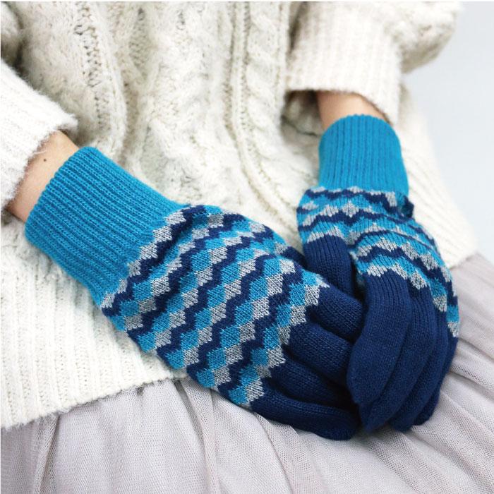 62882 stample  スタンプル ジャガードニットグローブ  キッズ 子供 手袋 暖かい 冬 ジャガード編み 2WAY 防寒性 5本指 てぶくろ 日本製 ウール混 | stample | 06