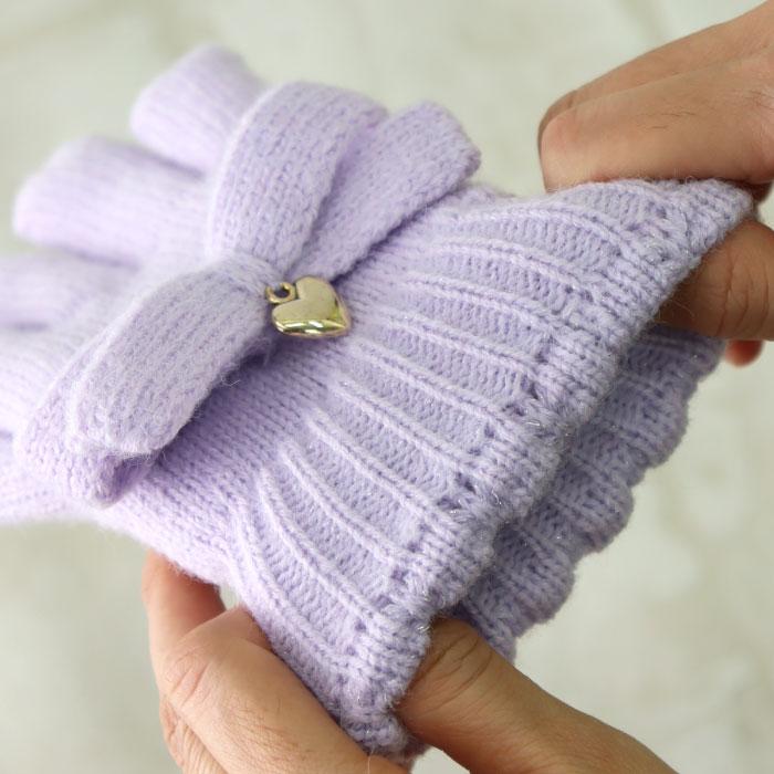 stample  スタンプル リボンニットグローブ キッズ 子供 手袋 暖かい 冬 リボン ハート ラメ チャーム付き ボア 5本指 てぶくろ | stample | 22