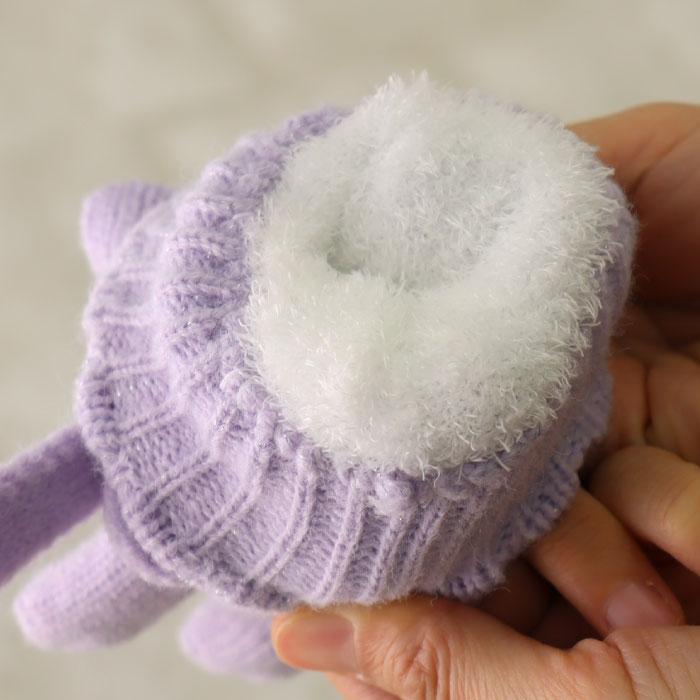stample  スタンプル リボンニットグローブ キッズ 子供 手袋 暖かい 冬 リボン ハート ラメ チャーム付き ボア 5本指 てぶくろ | stample | 23