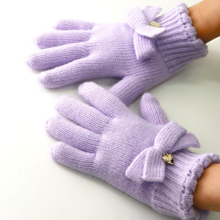 stample  スタンプル リボンニットグローブ キッズ 子供 手袋 暖かい 冬 リボン ハート ラメ チャーム付き ボア 5本指 てぶくろ | stample | 15