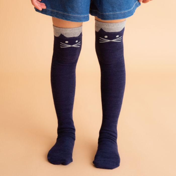 靴下 キッズ 71615 stample スタンプル ネコ ニーハイ ソックス 靴下 クロ かわいい リボン ネコ 猫 ねこ コスプレ ハロウィン 女の子 冬 あったか 暖かい | stample | 11