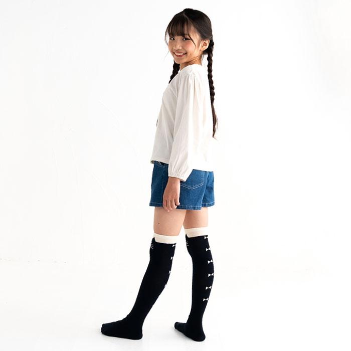 靴下 キッズ 71615 stample スタンプル ネコ ニーハイ ソックス 靴下 クロ かわいい リボン ネコ 猫 ねこ コスプレ ハロウィン 女の子 冬 あったか 暖かい | stample | 12