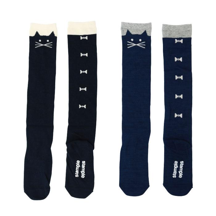 靴下 キッズ 71615 stample スタンプル ネコ ニーハイ ソックス 靴下 クロ かわいい リボン ネコ 猫 ねこ コスプレ ハロウィン 女の子 冬 あったか 暖かい | stample | 18