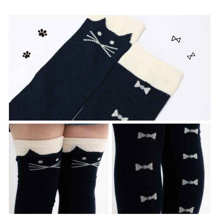 靴下 キッズ 71615 73436 stample スタンプル パンダ ネコ ニーハイ ソックス クロ かわいい リボン ネコ 猫 ねこ パンダ コスプレ ハロウィン 女の子 冬 暖かい | stample | 02