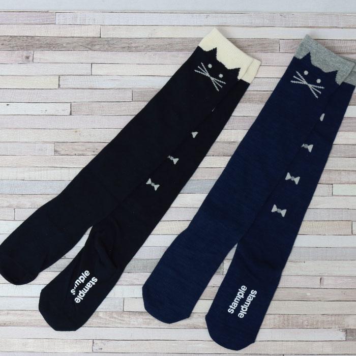 靴下 キッズ 71615 stample スタンプル ネコ ニーハイ ソックス 靴下 クロ かわいい リボン ネコ 猫 ねこ コスプレ ハロウィン 女の子 冬 あったか 暖かい | stample | 07