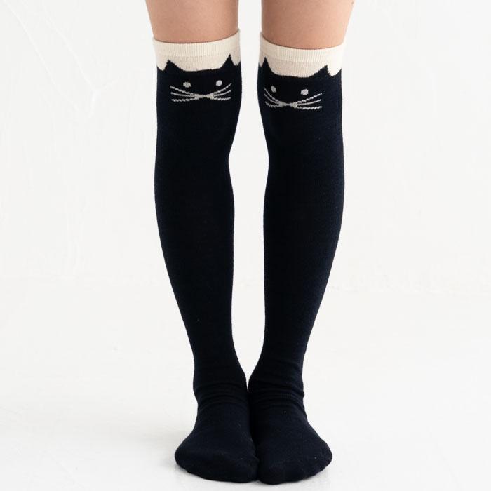 靴下 キッズ 71615 stample スタンプル ネコ ニーハイ ソックス 靴下 クロ かわいい リボン ネコ 猫 ねこ コスプレ ハロウィン 女の子 冬 あったか 暖かい | stample | 05
