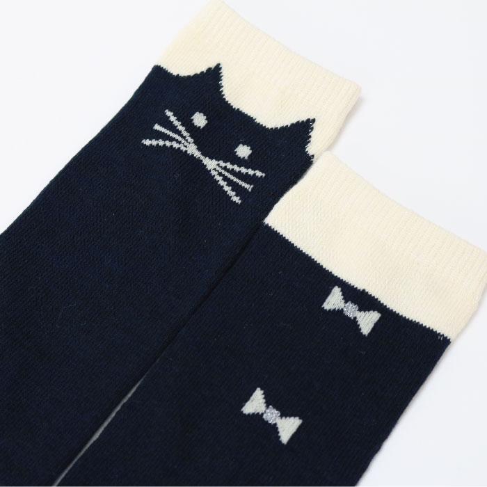 靴下 キッズ 71615 stample スタンプル ネコ ニーハイ ソックス 靴下 クロ かわいい リボン ネコ 猫 ねこ コスプレ ハロウィン 女の子 冬 あったか 暖かい | stample | 01