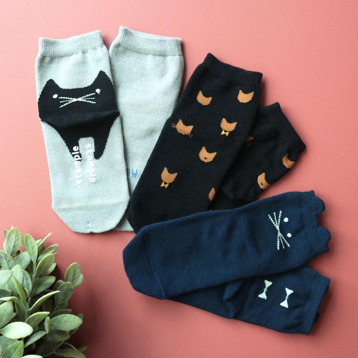 stample  キッズ ショートソックス 3足組  ネコ 滑り止め 靴下 72849 | stample | 15