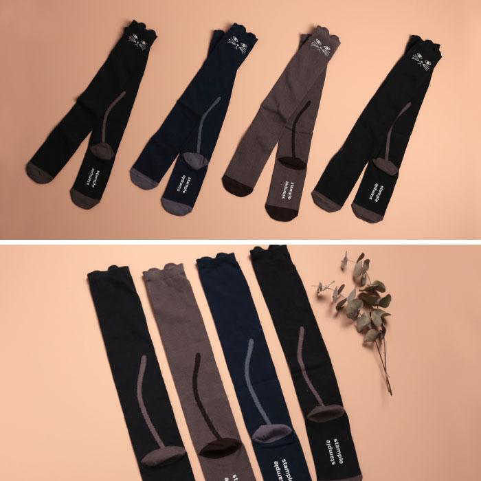 72274 stample スタンプル おすましネコ ニーハイソックス 2足組 靴下 クロ かわいい リボン キッズ 靴下 | stample | 10