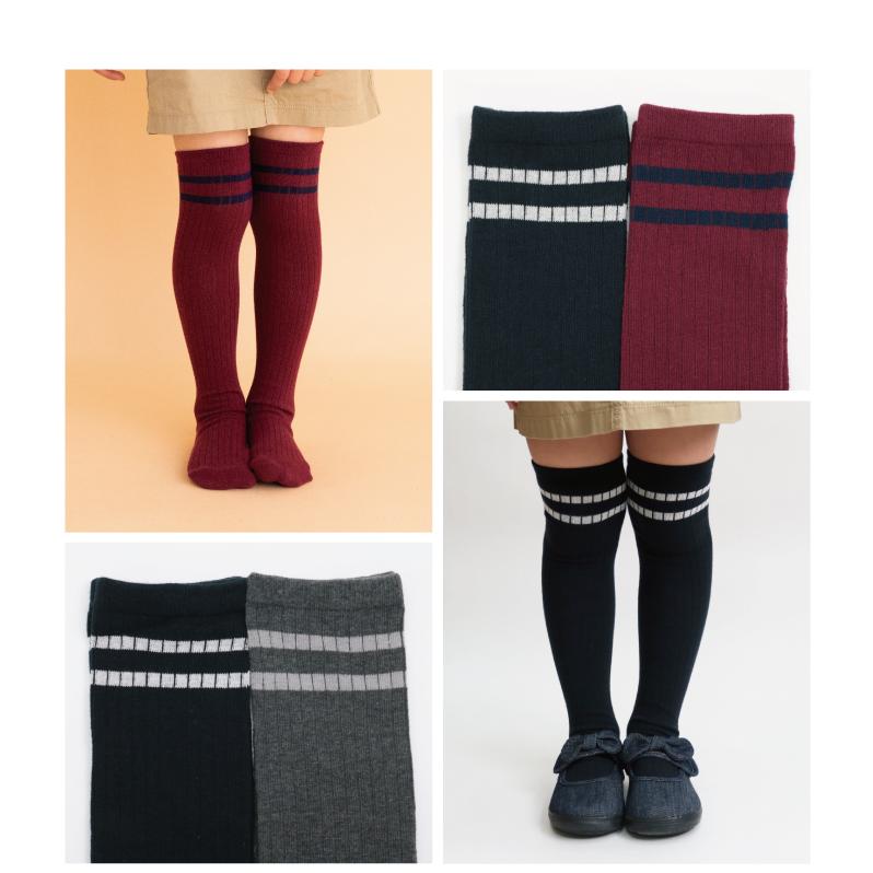 72443 stample スタンプル ラインニーハイソックス２足組 靴下 女の子 ニーハイ おしゃれ 冬 あったか 暖かい 黒 クロ かわいい ライン リブ 通学 プレゼント | stample | 02