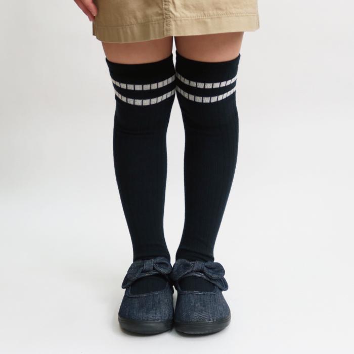 72443 stample スタンプル ラインニーハイソックス２足組 靴下 女の子 ニーハイ おしゃれ 冬 あったか 暖かい 黒 クロ かわいい ライン リブ 通学 プレゼント | stample | 08