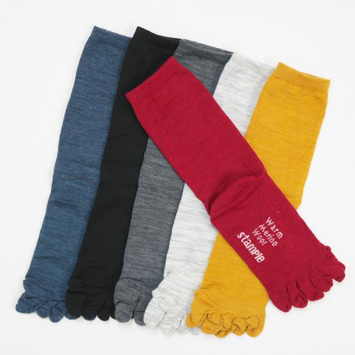 shushu　計5本 stample（スタンプル） 72660 メリノウール 5本指 クルーソックス