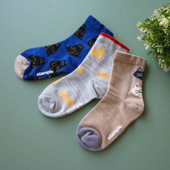 stample スタンプル ネコ・ねこ・猫 クルーソックス 3足組 キッズ 靴下 | stample | 18
