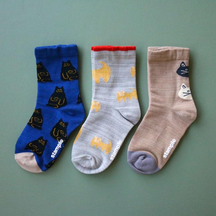 stample スタンプル ネコ・ねこ・猫 クルーソックス 3足組 キッズ 靴下 | stample | 19