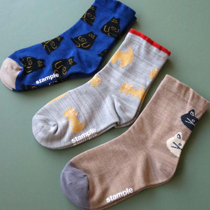 stample スタンプル ネコ・ねこ・猫 クルーソックス 3足組 キッズ 靴下 | stample | 07