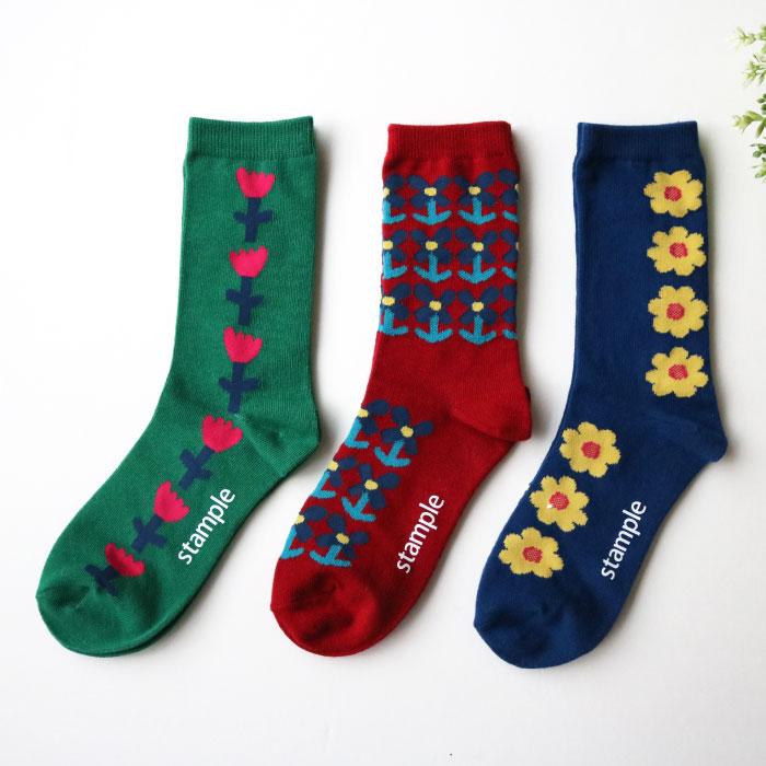 stample スタンプル 728 チアフルフラワークルーソックス 3足組 靴下 ジュニア レディース  おしゃれ | stample | 04