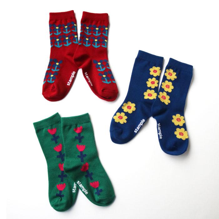 stample スタンプル 728 チアフルフラワークルーソックス 3足組 靴下 ジュニア レディース  おしゃれ | stample | 05