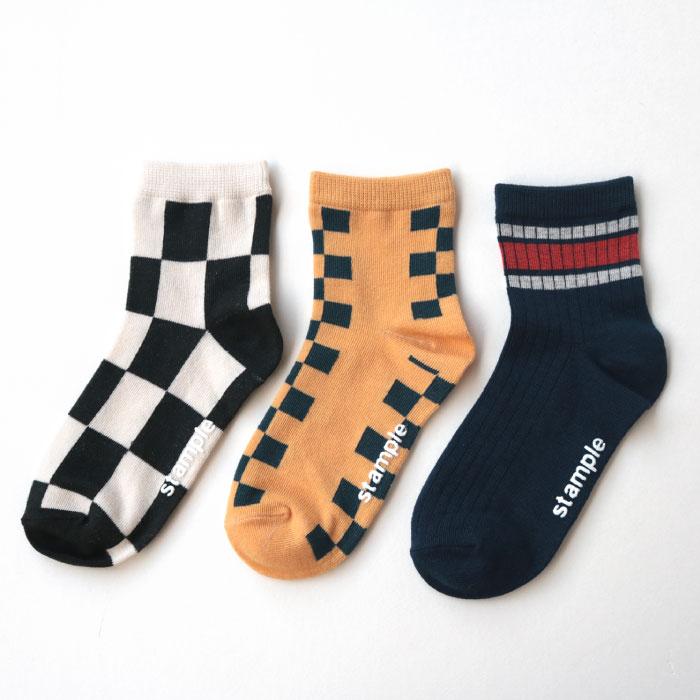 stample チェッカー ショートソックス 3足組   滑り止め 靴下 72982 | stample | 10