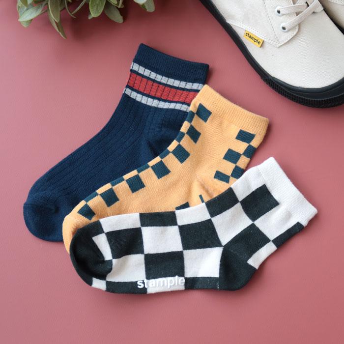 stample チェッカー ショートソックス 3足組   滑り止め 靴下 72982 | stample | 03