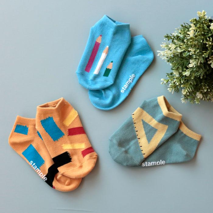 stample スタンプル ステーショナリーアンクルソックス 3足組 72988 キッズ 靴下 | stample | 07