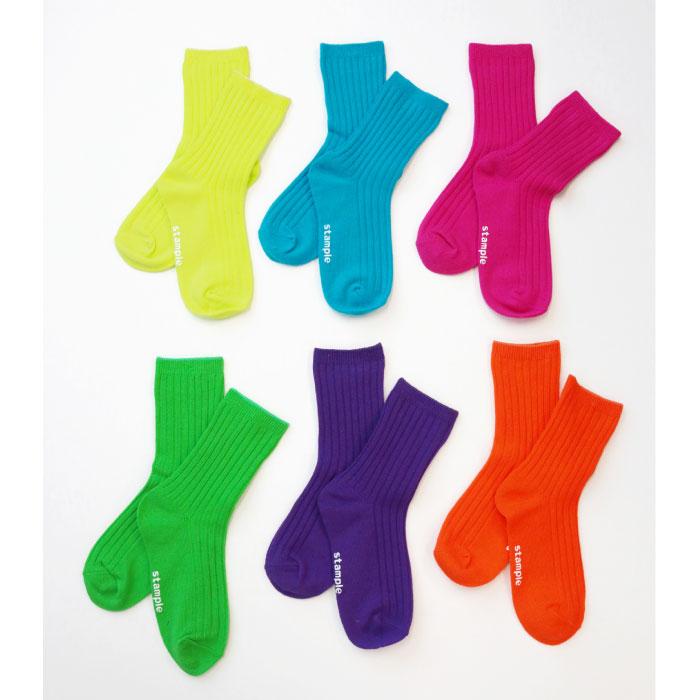 stample スタンプル 72994 ネオン リブ クルーソックス 6P  靴下 無地 派手 推し色 キッズ ジュニア レディース 滑り止め | stample | 12