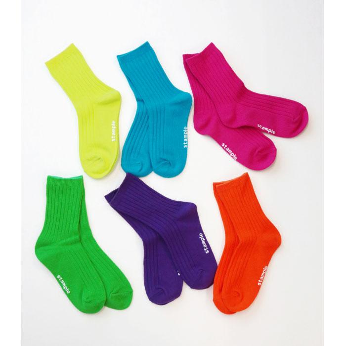 stample スタンプル 72994 ネオン リブ クルーソックス 6P  靴下 無地 派手 推し色 キッズ ジュニア レディース 滑り止め | stample | 13