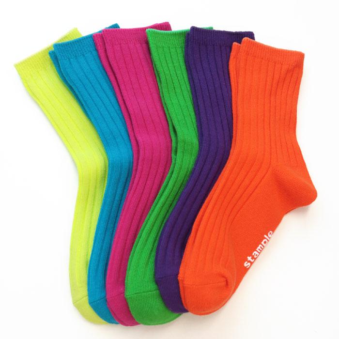 stample スタンプル 72994 ネオン リブ クルーソックス 6P  靴下 無地 派手 推し色 キッズ ジュニア レディース 滑り止め | stample | 14
