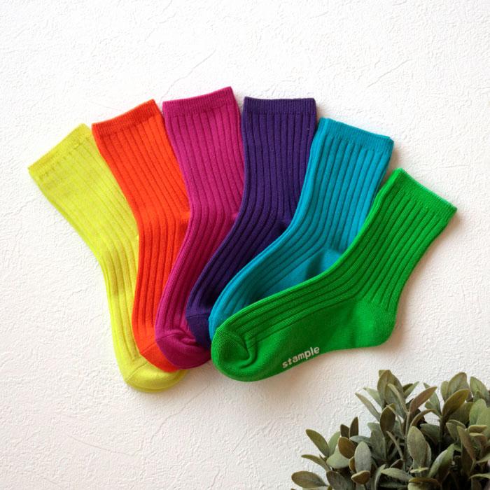 stample スタンプル 72994 ネオン リブ クルーソックス 6P  靴下 無地 派手 推し色 キッズ ジュニア レディース 滑り止め | stample | 10