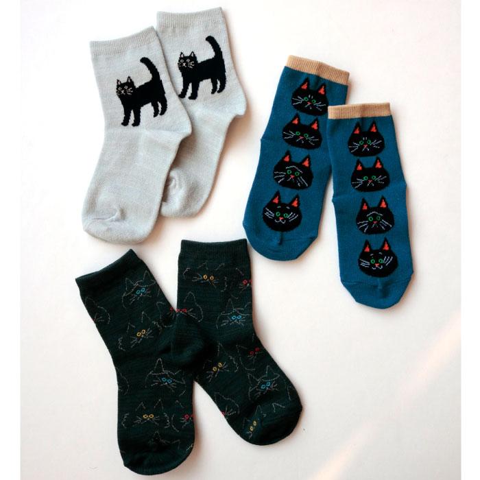 stample スタンプル 73010 クロネコだいすきショートソックス 3足組   滑り止め 靴下 女の子 レディース 男の子 | stample | 13