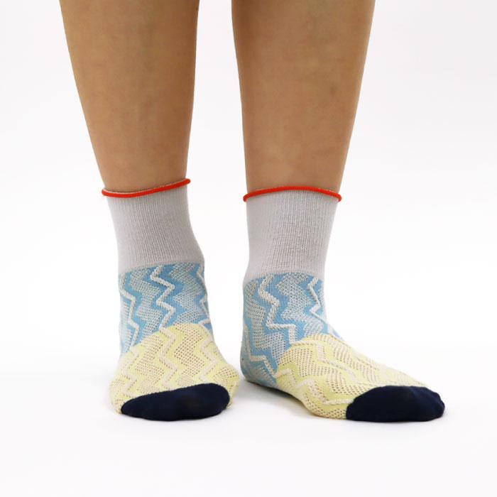 73128 stample スタンプル ウェーブライン アンクルソックス 靴下 キッズ ジュニア レディース 滑り止め 波柄 | stample | 10