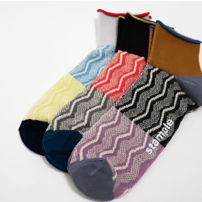 73128 stample スタンプル ウェーブライン アンクルソックス 靴下 キッズ ジュニア レディース 滑り止め 波柄 | stample | 13