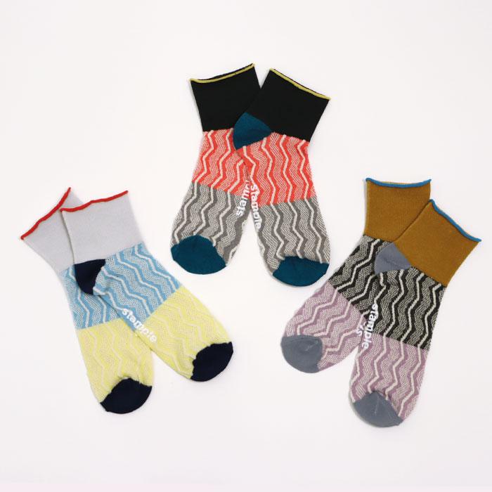 73128 stample スタンプル ウェーブライン アンクルソックス 靴下 キッズ ジュニア レディース 滑り止め 波柄 | stample | 03