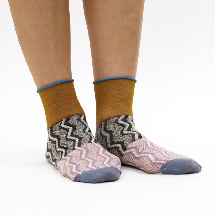 73128 stample スタンプル ウェーブライン アンクルソックス 靴下 キッズ ジュニア レディース 滑り止め 波柄 | stample | 05