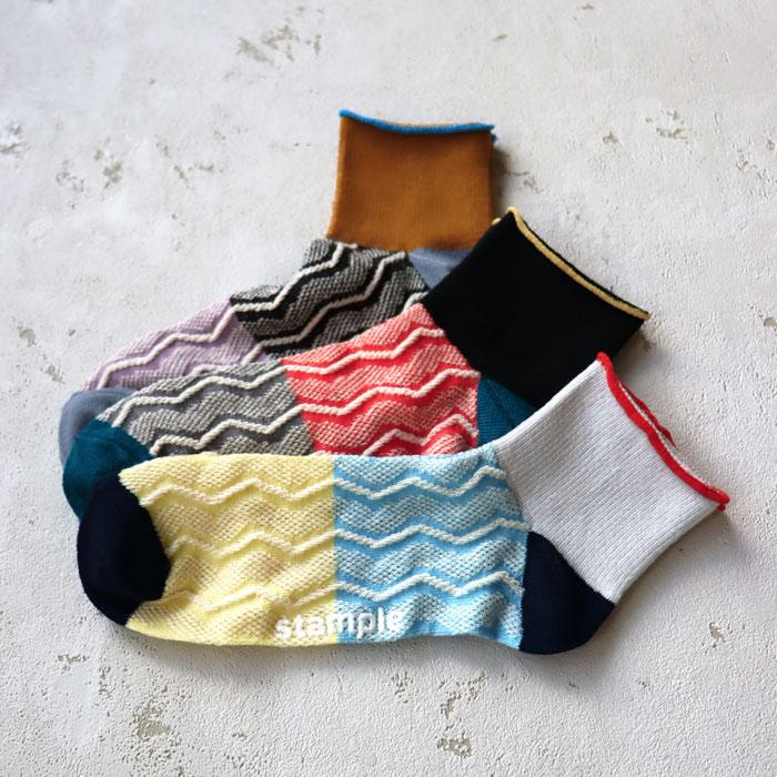 73128 stample スタンプル ウェーブライン アンクルソックス 靴下 キッズ ジュニア レディース 滑り止め 波柄 | stample | 07
