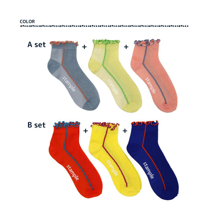 stample スタンプル 73155 メッシュ メロウ ライン ショートソックス 3足組   滑り止め 靴下 メッシュ フリル 2025 春 夏 | stample | 05