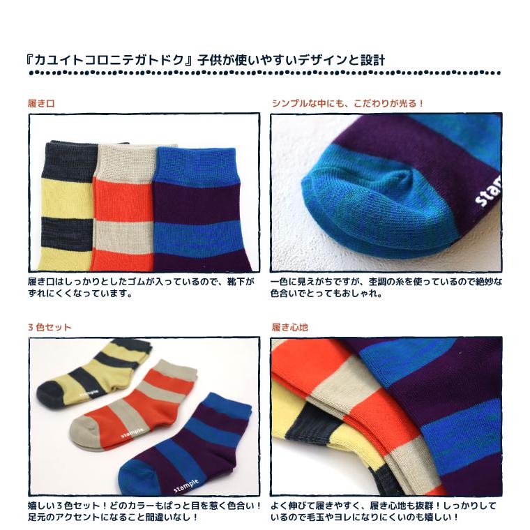 stample スタンプル 73267 太ボーダークルーソックス 3足組 キッズ 靴下 レディース 子供 こども ボーダー | stample | 02