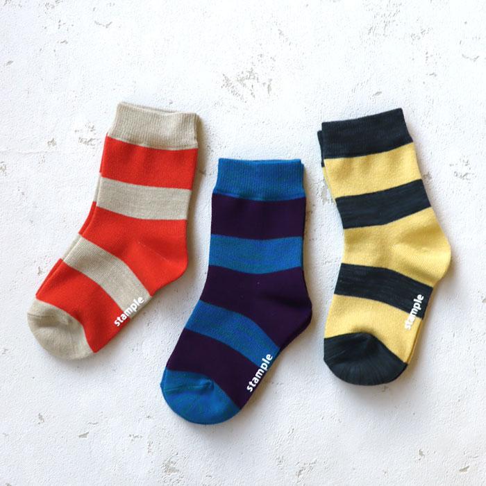 stample スタンプル 73267 太ボーダークルーソックス 3足組 キッズ 靴下 レディース 子供 こども ボーダー | stample | 03