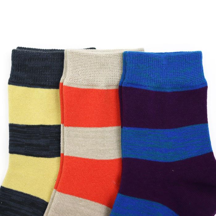 stample スタンプル 73267 太ボーダークルーソックス 3足組 キッズ 靴下 レディース 子供 こども ボーダー | stample | 08