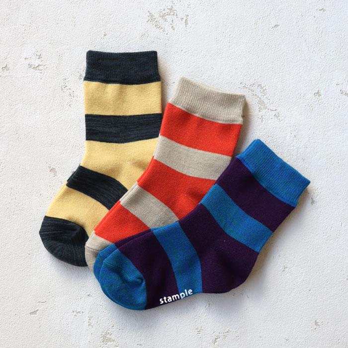stample スタンプル 73267 太ボーダークルーソックス 3足組 キッズ 靴下 レディース 子供 こども ボーダー | stample | 09